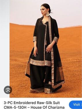 Black Embroidered Wide-Leg Pantsuit